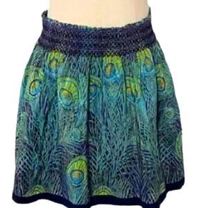 Anthropologie Silk Skirt Peacock Feather Print Kimchi Blue